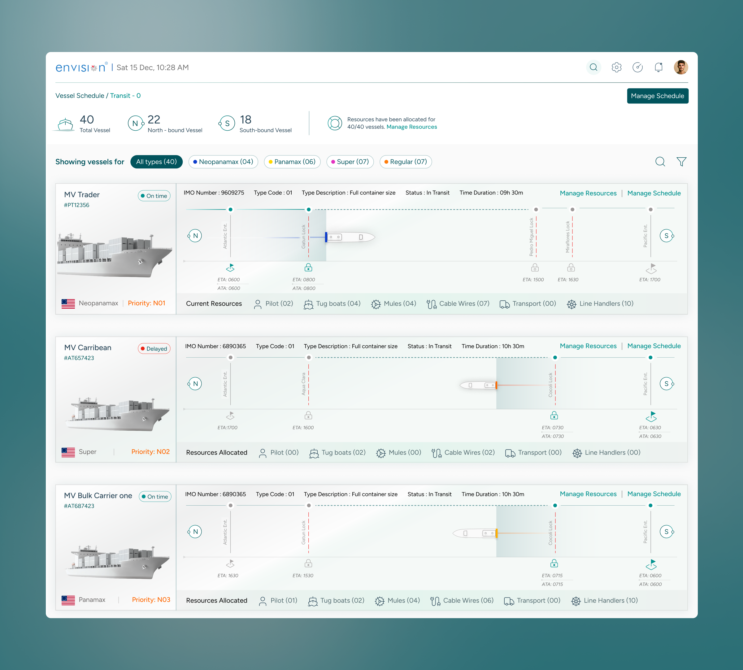 Vessel schedule T-0 to T-9 timeline